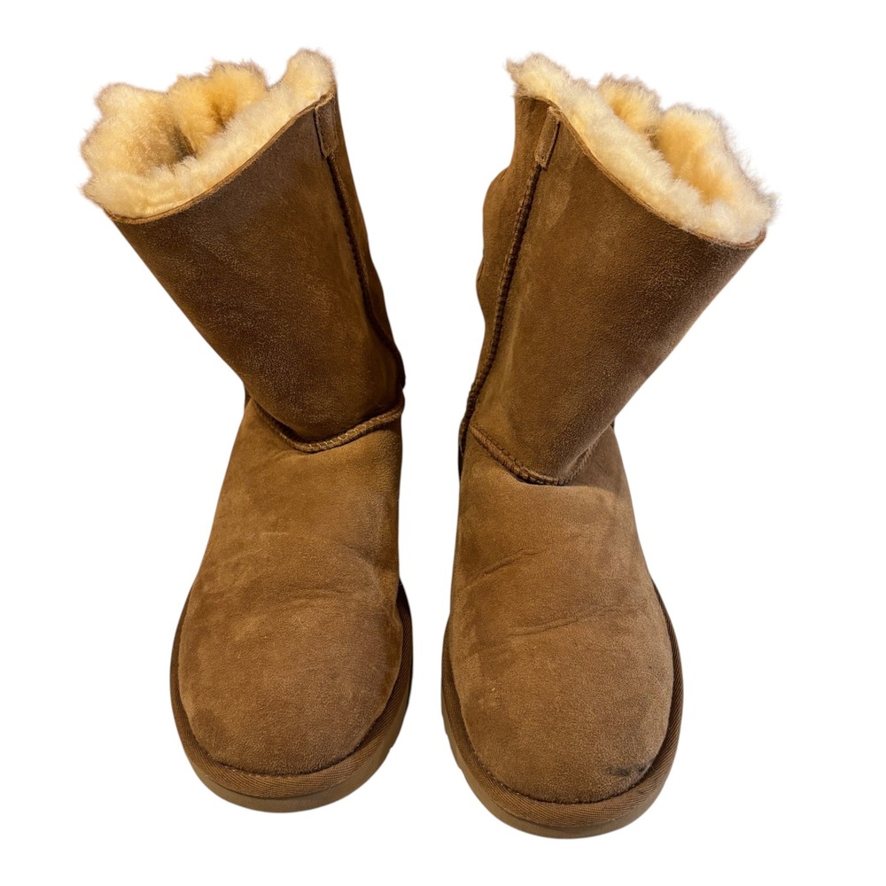UGG Bailey Bow II Chestnut Suede Sheepskin Boots 1016225 Brown Womens 10